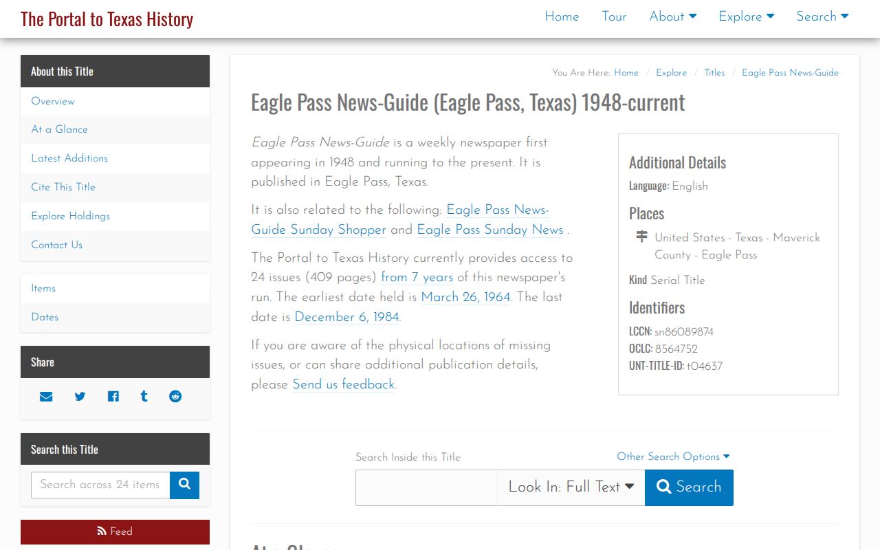 Eagle Pass previous residents research view of digitized News-Guide holdings
