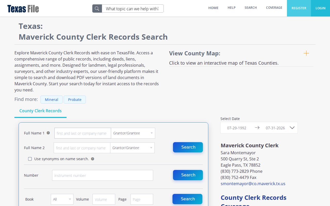 Eagle Pass street directory Maverick County deed index search interface