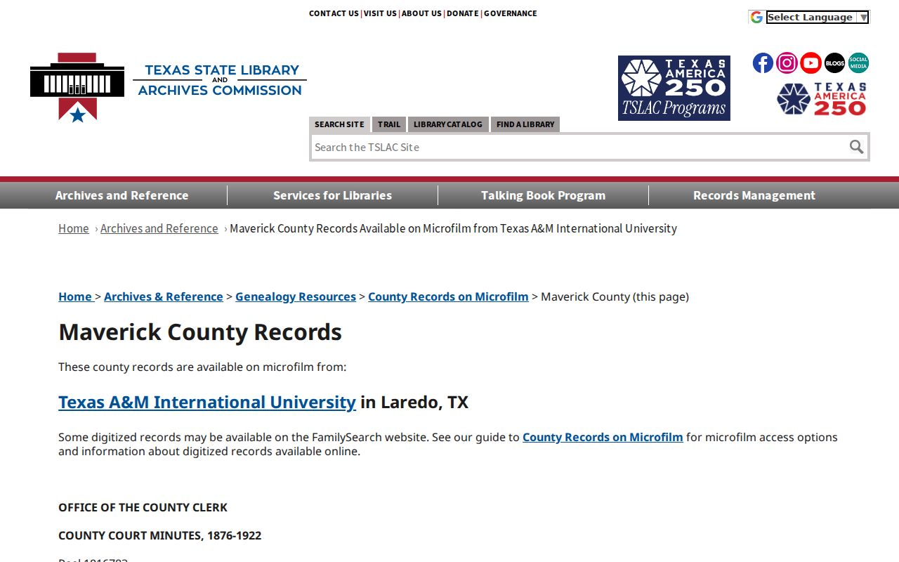 Eagle Pass previous residents research view of Maverick County microfilm holdings
